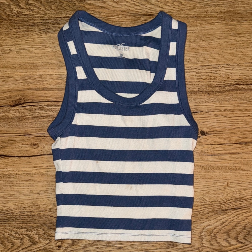 Hollister Navy and White Striped Tank Top